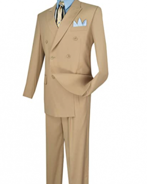 VINCI Men's Wool Feel 6 Button Double Breasted Solid Color Suit