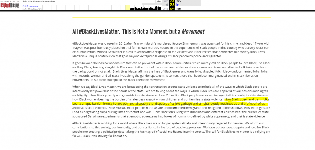 Snapshot from the original incarnation of the BLM website