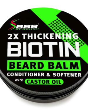 2X Thickening BIOTIN Beard Balm for Men / Mustache Wax for Thicker Facial Hair Growth - Leave in Conditioner - Softener - Moisturizer - All Natural Care Treatment - Castor Oil - BBS USA Vegan Product